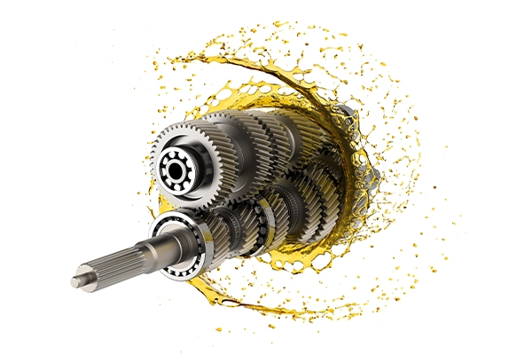 Transmission gear cutaway showing transmission fluid